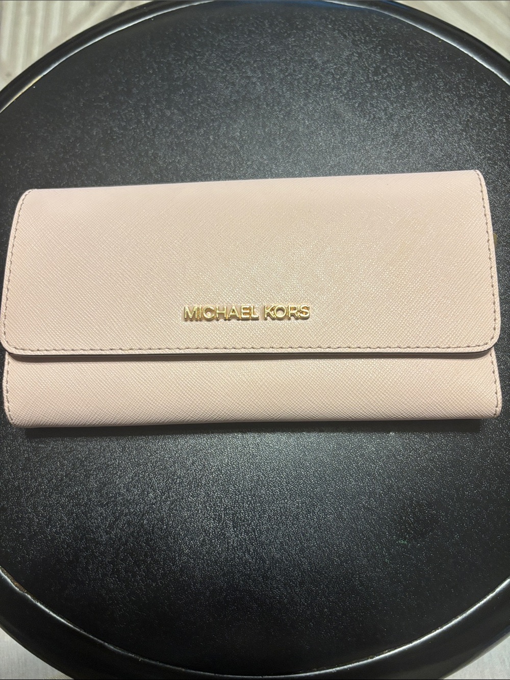 Michael Kors Pale Pink Saffiano Leather Jet Set Travel Large Trifold Wallet